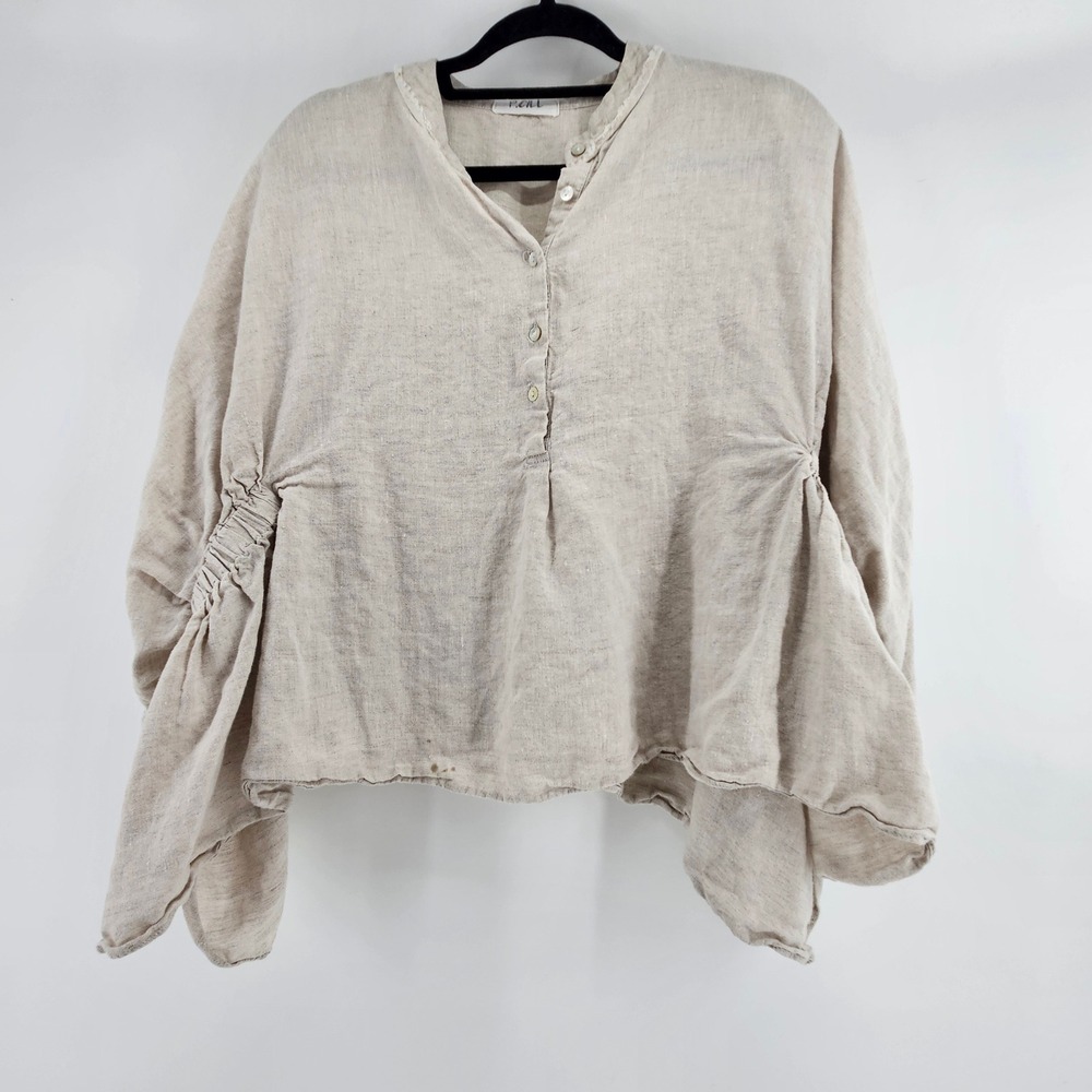 P. CILL Linen‎ Shirt Top Women Size Medium Granola Lagenlook Oversized Coastal